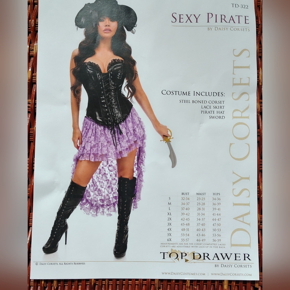 NWT Top Drawer 4 PC Purple Lace Premium Pirate Corset Costume